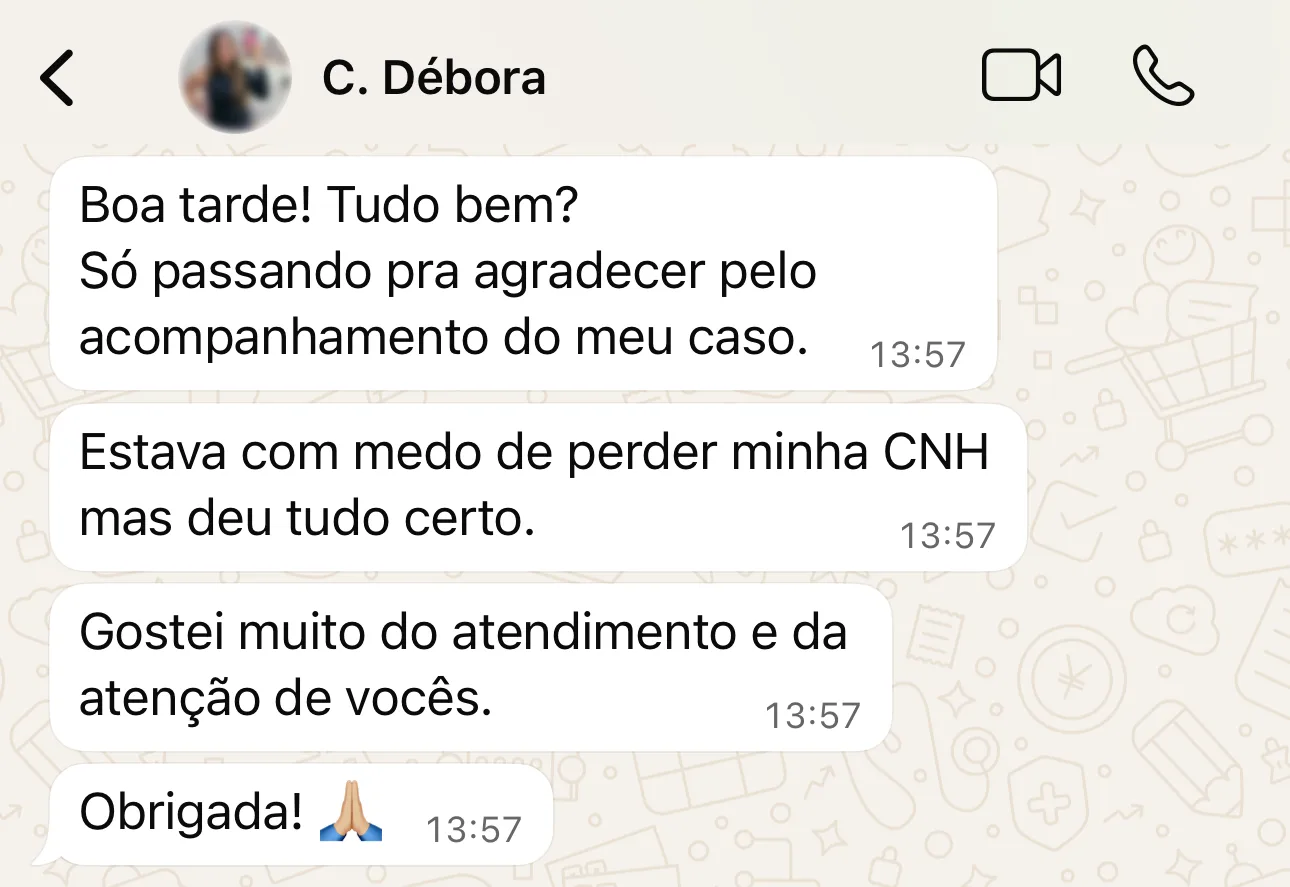 Depoimento da cliente Débora